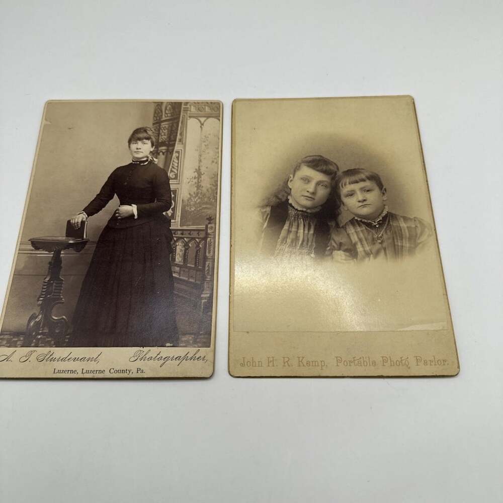 Antique CDV Photograph Lot X 2 Luzerne Pa Woman Children Fashion Dress